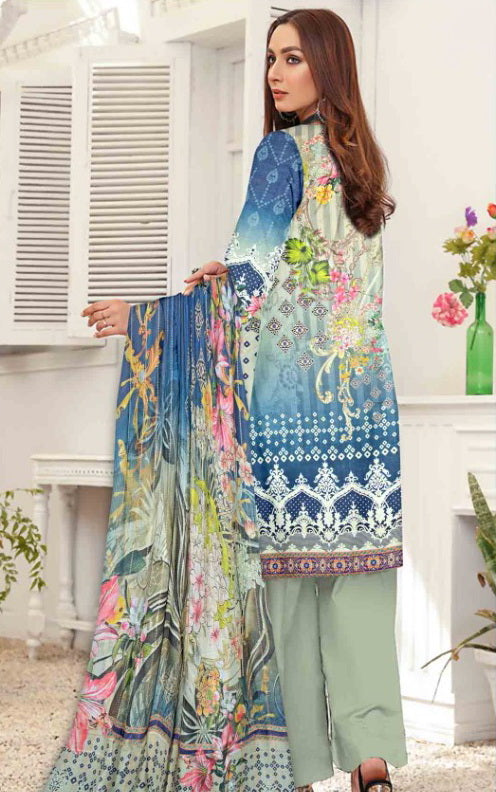 Rashk e Qamar Unstitched Digital Printed Slub Lawn 3Pc Suit REQ-09