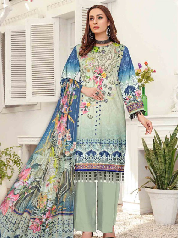 Rashk e Qamar Unstitched Digital Printed Slub Lawn 3Pc Suit REQ-09