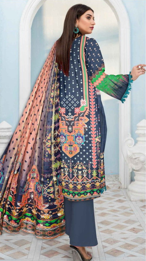 Rashk e Qamar Unstitched Digital Printed Lawn 3Pc Suit REQ-10