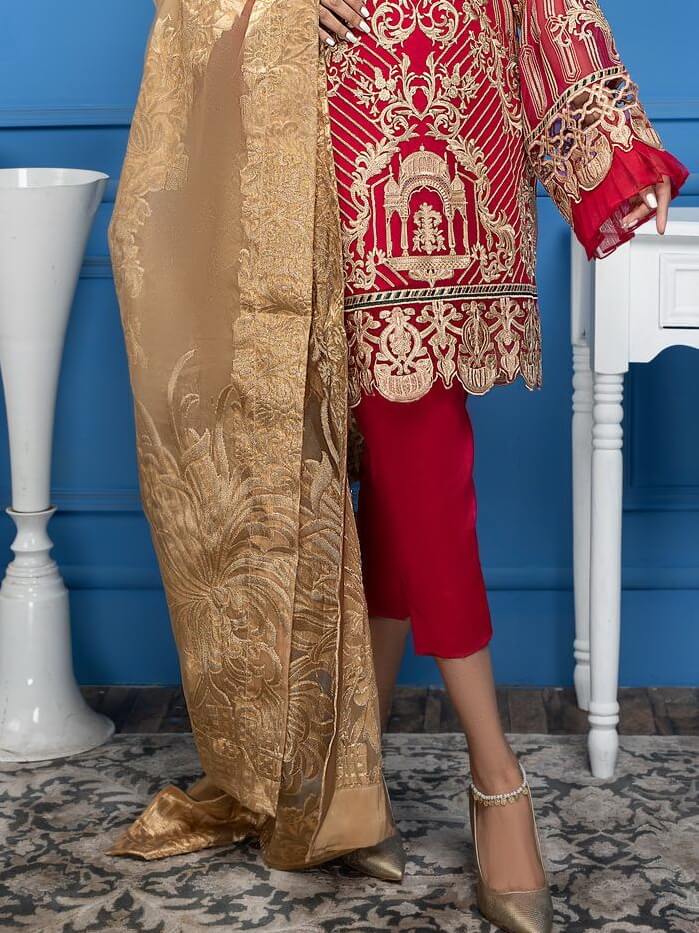 Akbar Aslam Luxury Chiffon Collection 2020 3pc Suit AAC-1102 RED TULIP - FaisalFabrics.pk