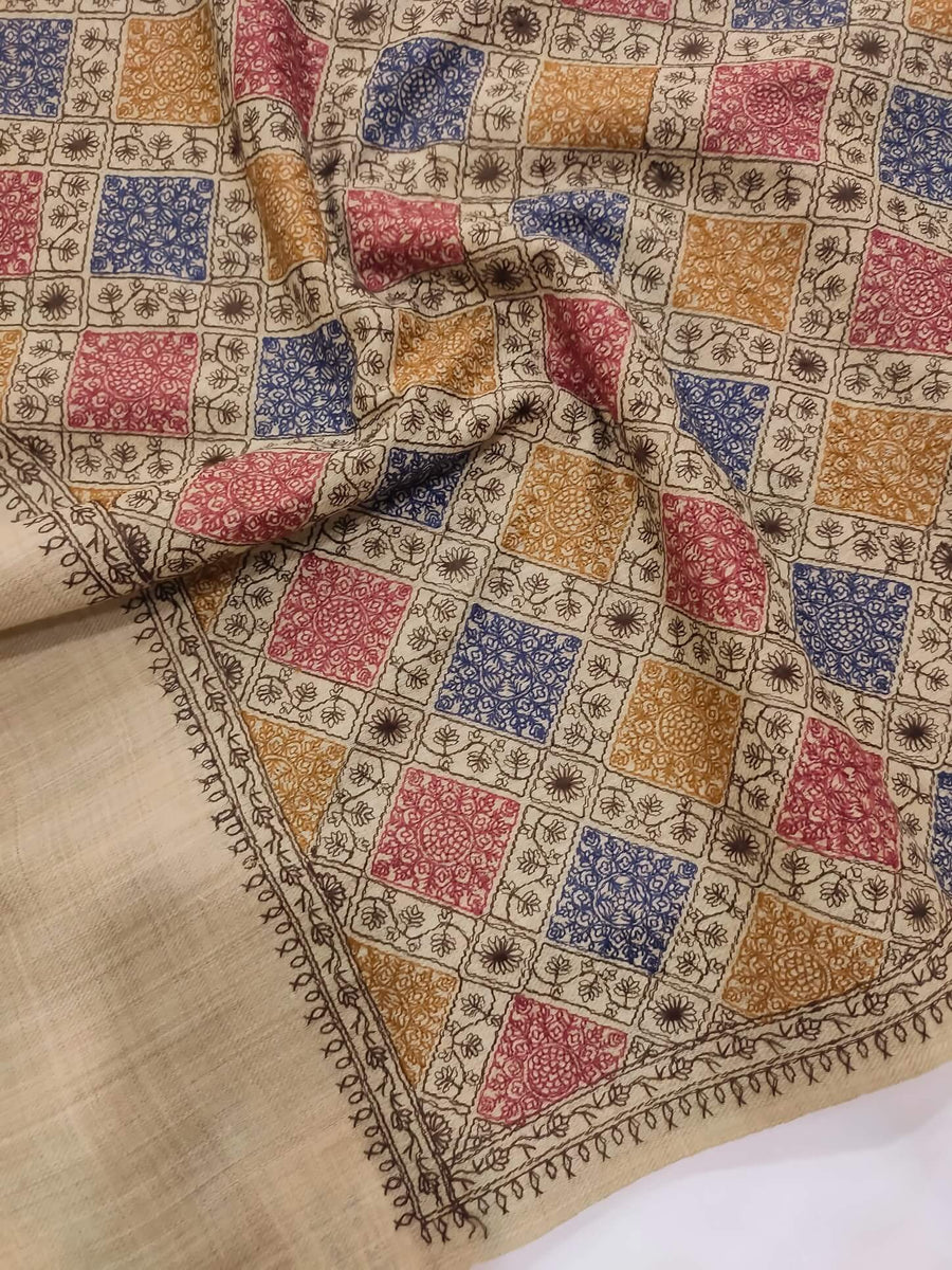 Womens Kashmiri Embroidered Shawl, Silk Thread Needlework - JAAL RK-02 - FaisalFabrics.pk