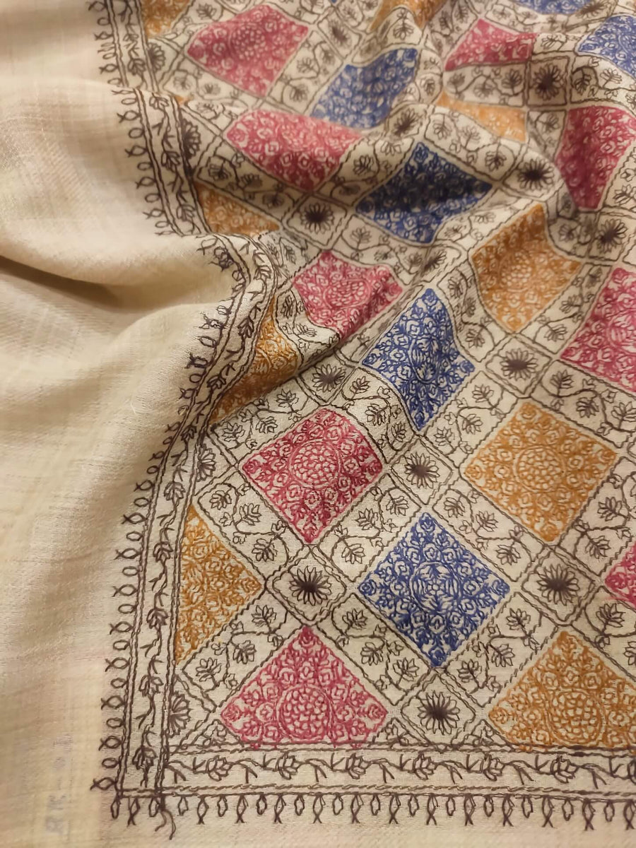 Womens Kashmiri Embroidered Shawl, Silk Thread Needlework - JAAL RK-02 - FaisalFabrics.pk