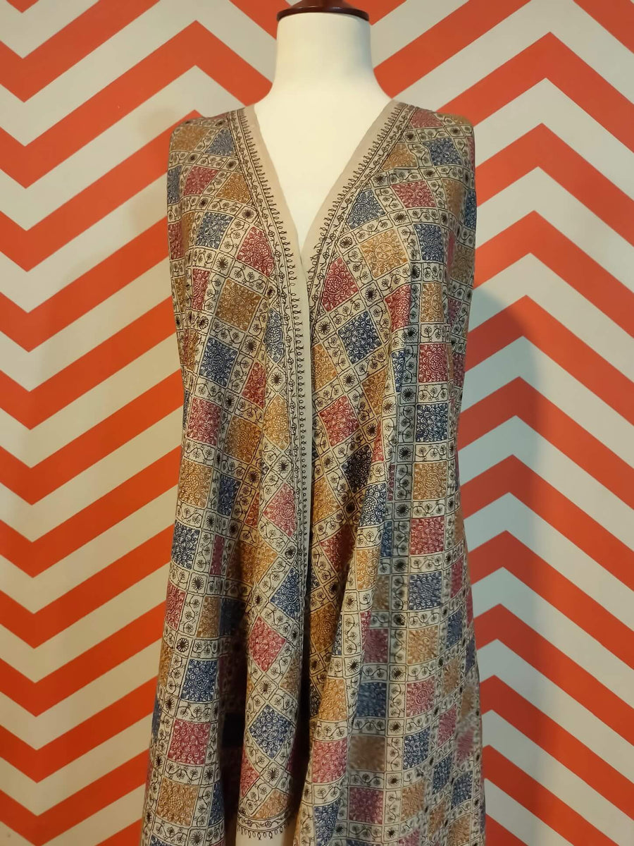 Womens Kashmiri Embroidered Shawl, Silk Thread Needlework - JAAL RK-02 - FaisalFabrics.pk