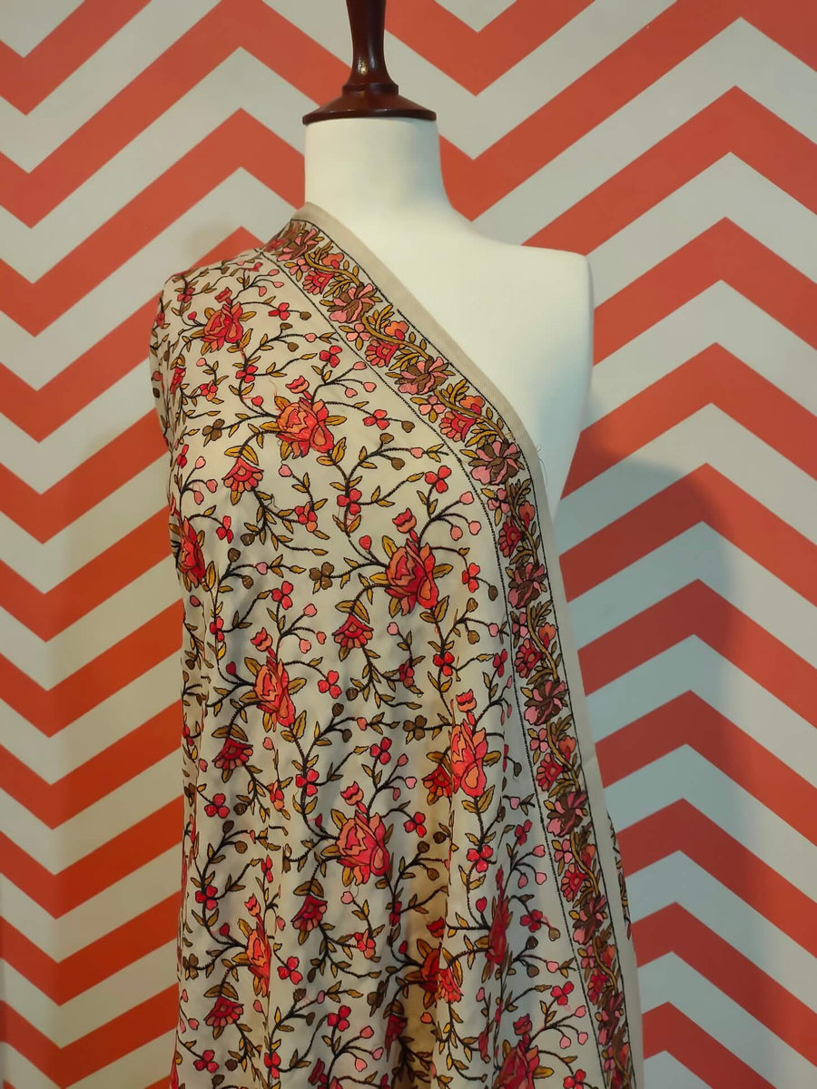 Womens Fine Wool Kashmiri Embroidered Shawl RK-05 - FaisalFabrics.pk