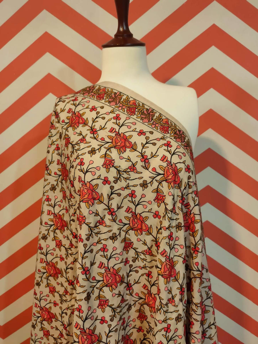 Womens Fine Wool Kashmiri Embroidered Shawl RK-05 - FaisalFabrics.pk