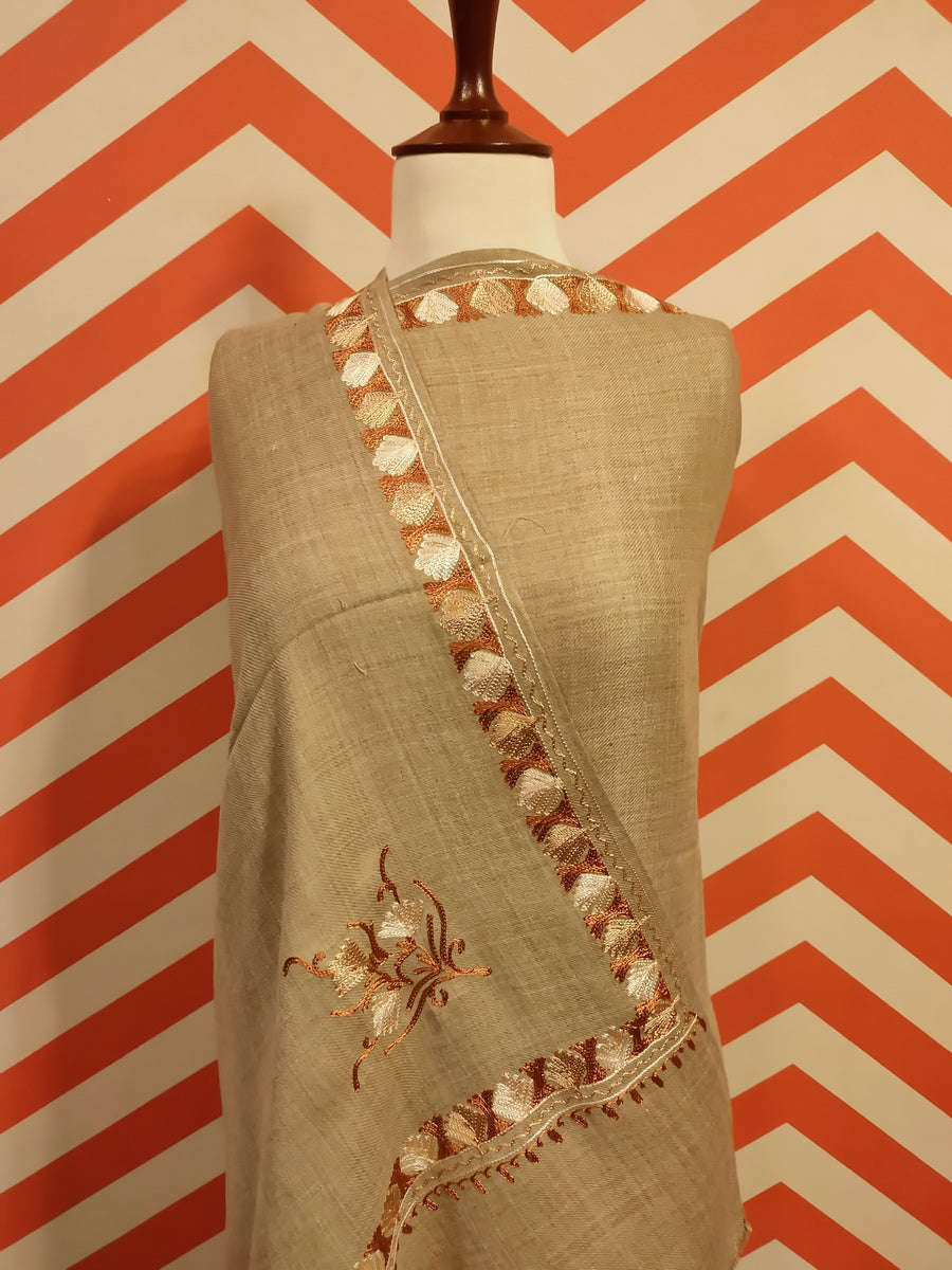 Womens Pashmina Wool Shawl with Embroidery Border work RK21-19 - FaisalFabrics.pk