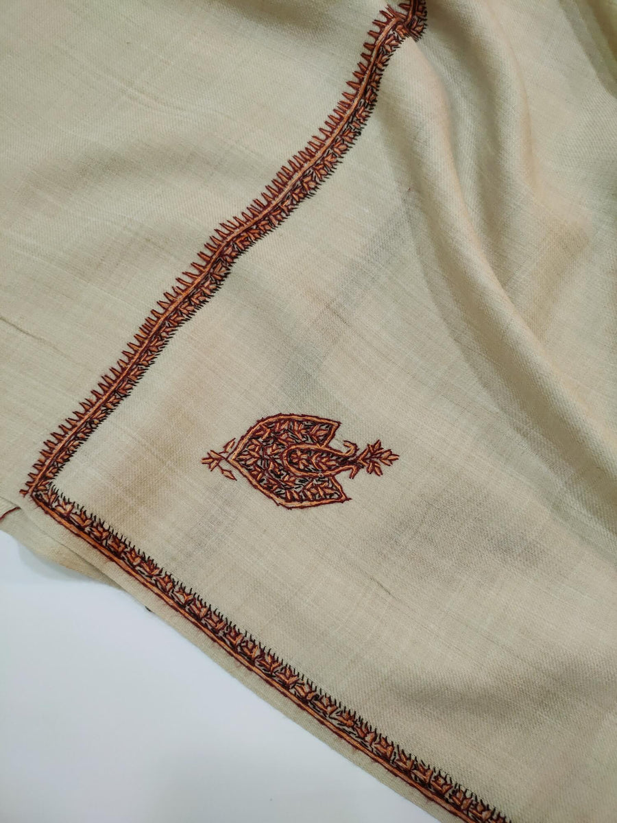 Womens Kashmiri Hand Embroidered Shawl, Border Design Work RK21008 - FaisalFabrics.pk