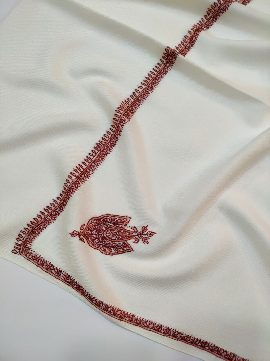 Womens Kashmiri Hand Embroidered Shawl, Border Design Work RK21010 - FaisalFabrics.pk