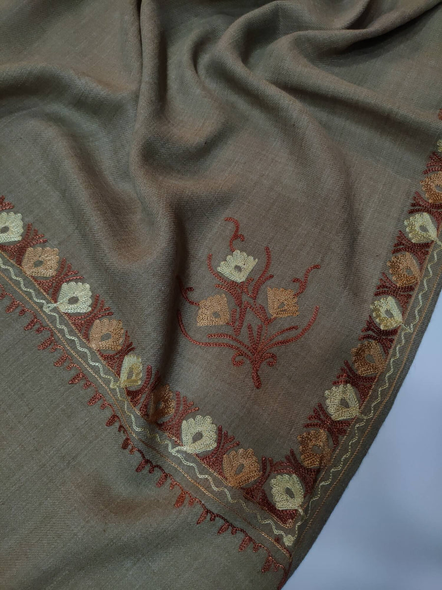 Womens Pashmina Wool Shawl with Embroidery Border work RK21019 - FaisalFabrics.pk