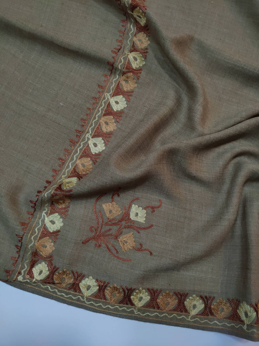 Womens Pashmina Wool Shawl with Embroidery Border work RK21019 - FaisalFabrics.pk