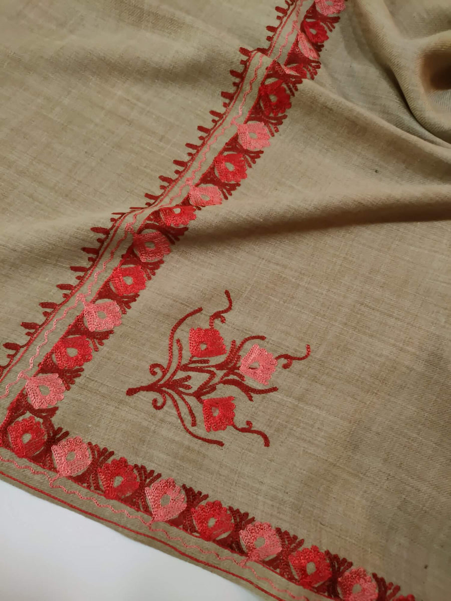 Womens Pashmina Wool Shawl with Embroidery Border work RK21020 - FaisalFabrics.pk