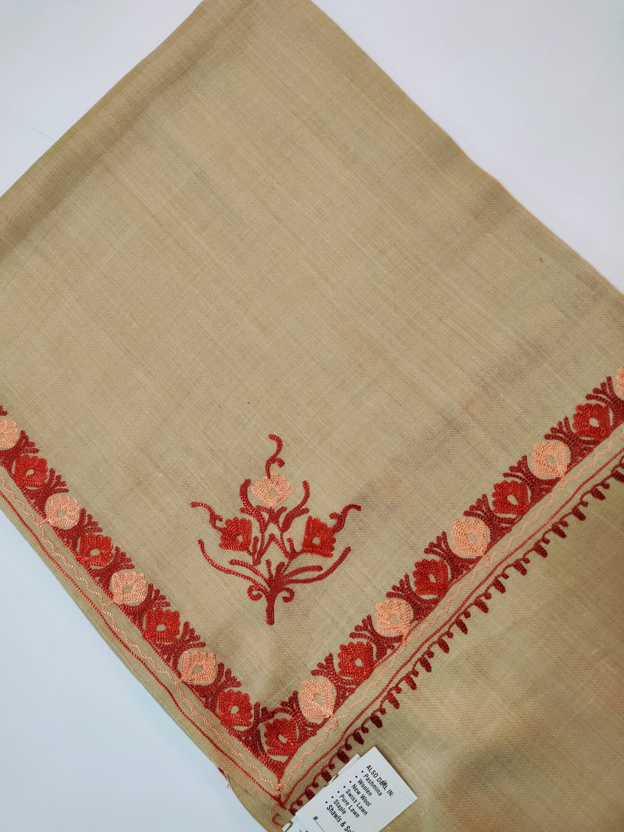Womens Pashmina Wool Shawl with Embroidery Border work RK21022 - FaisalFabrics.pk