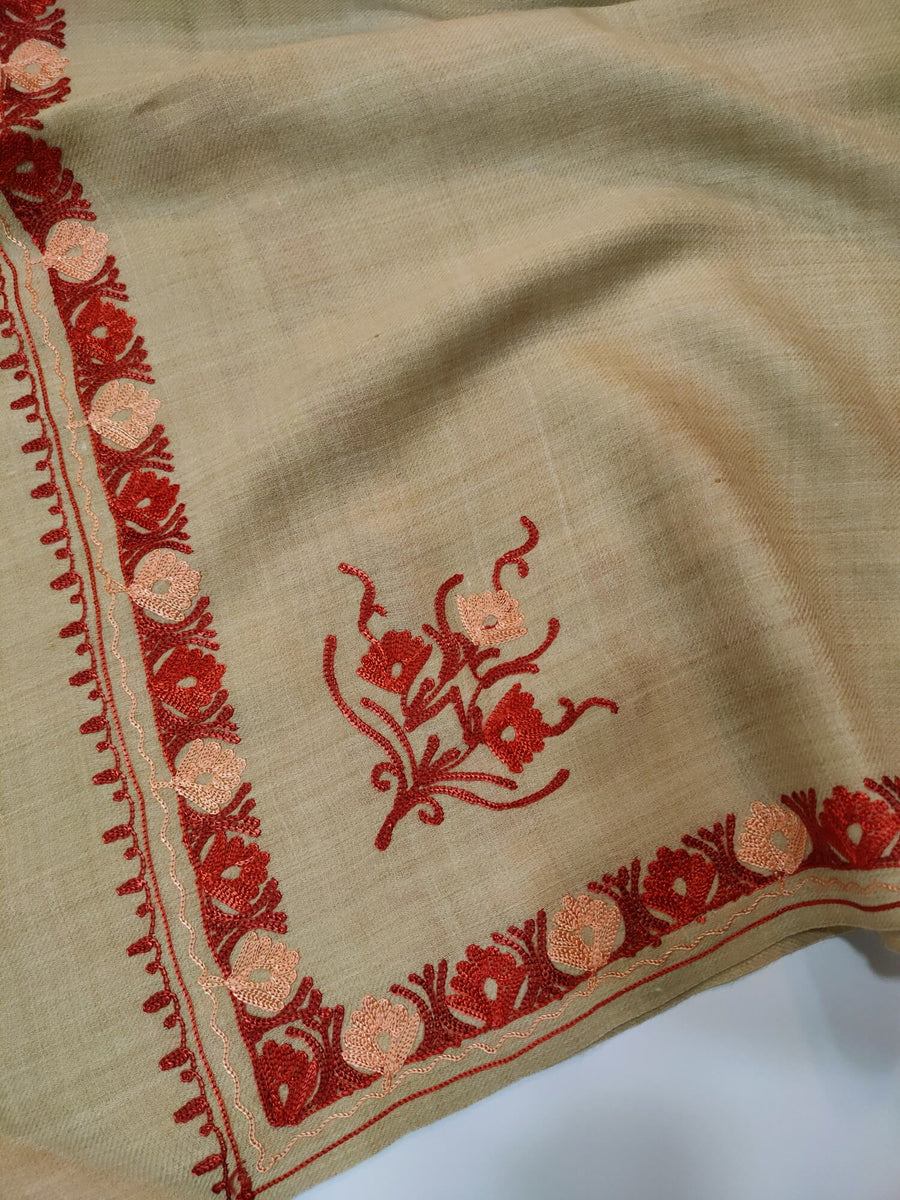 Womens Pashmina Wool Shawl with Embroidery Border work RK21022 - FaisalFabrics.pk