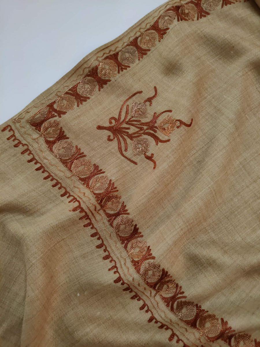 Womens Pashmina Wool Shawl with Embroidery Border work RK21023 - FaisalFabrics.pk
