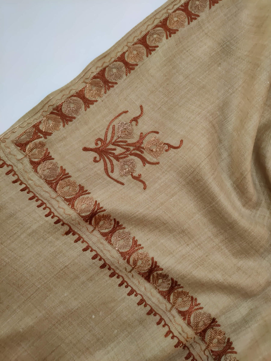 Womens Pashmina Wool Shawl with Embroidery Border work RK21023 - FaisalFabrics.pk