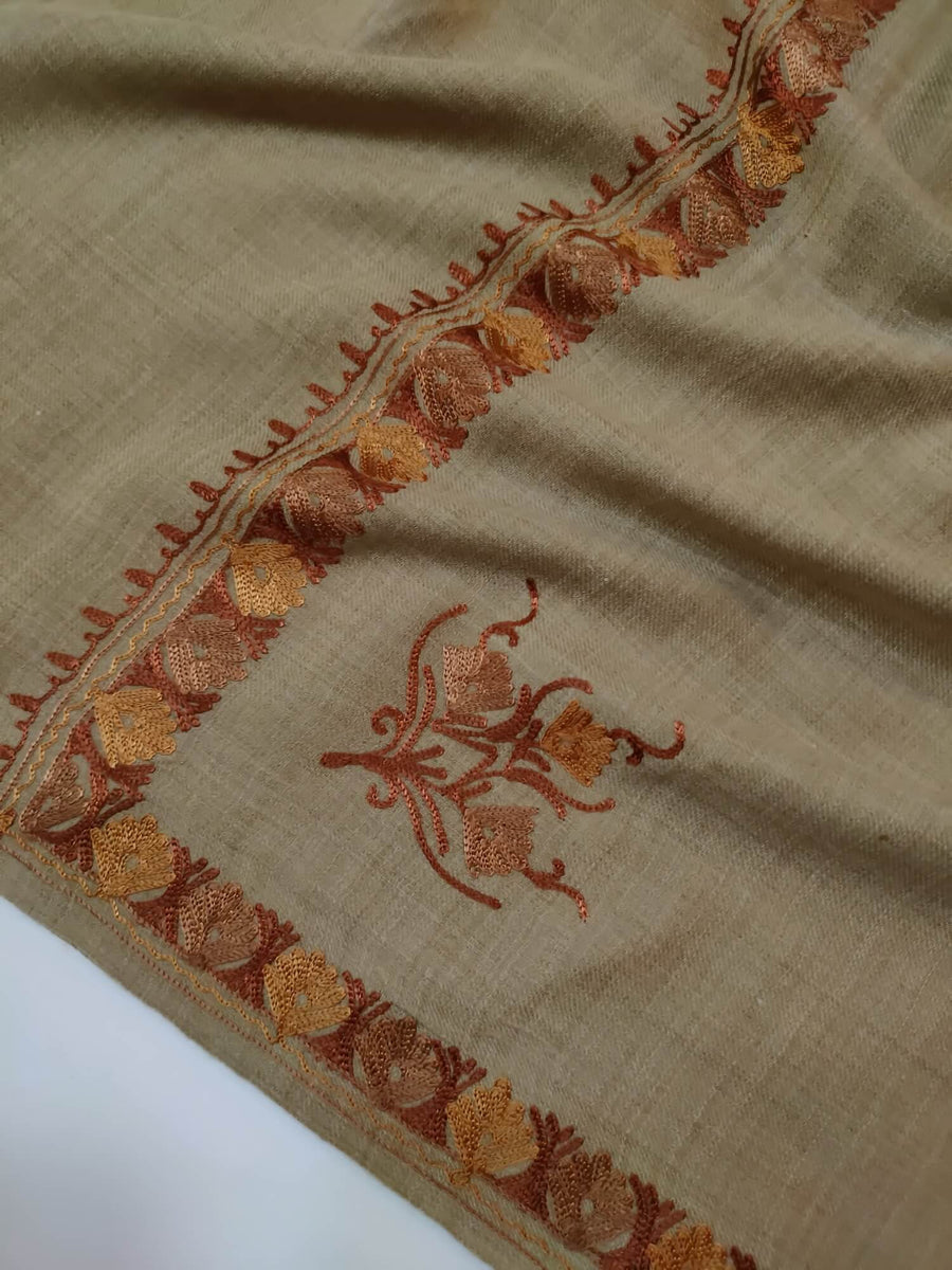 Womens Pashmina Wool Shawl with Embroidery Border work RK21024 - FaisalFabrics.pk