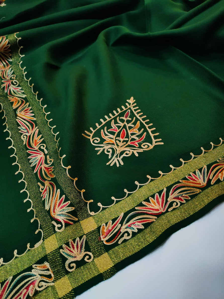 Womens Pashmina Wool Shawl with Embroidery Border work RK21028 - FaisalFabrics.pk