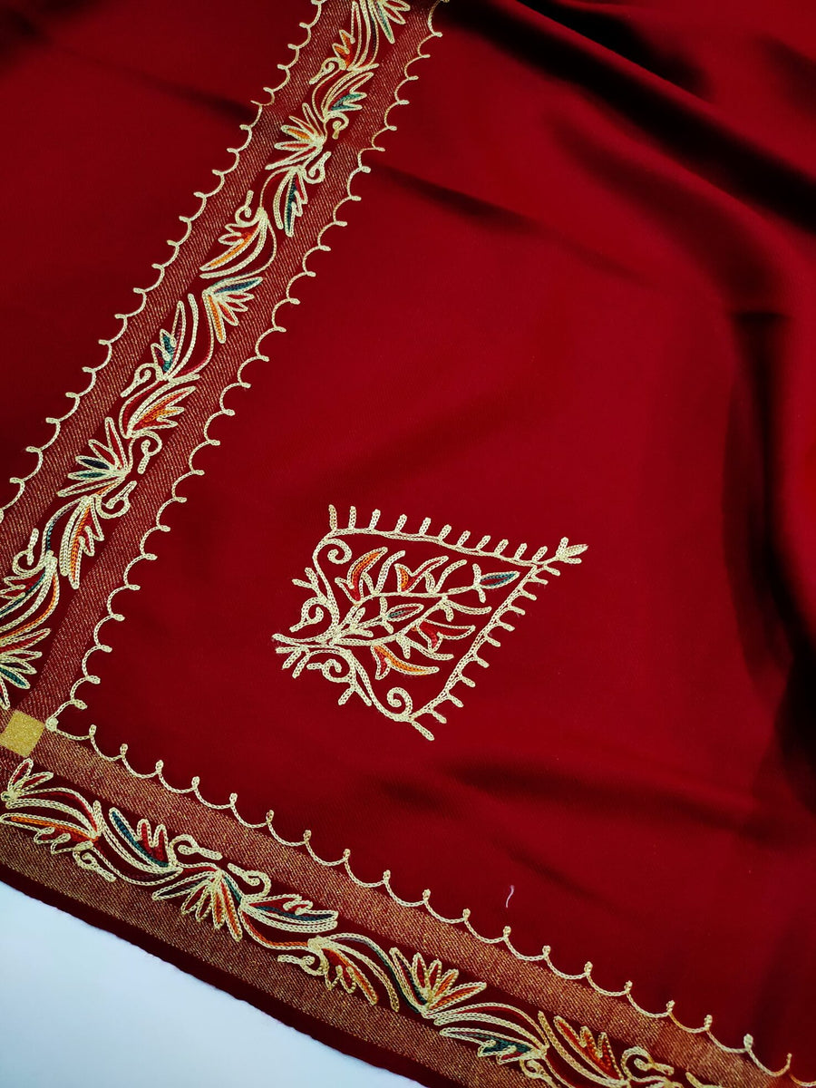 Womens Pashmina Wool Shawl with Embroidery Border work RK21029 - FaisalFabrics.pk