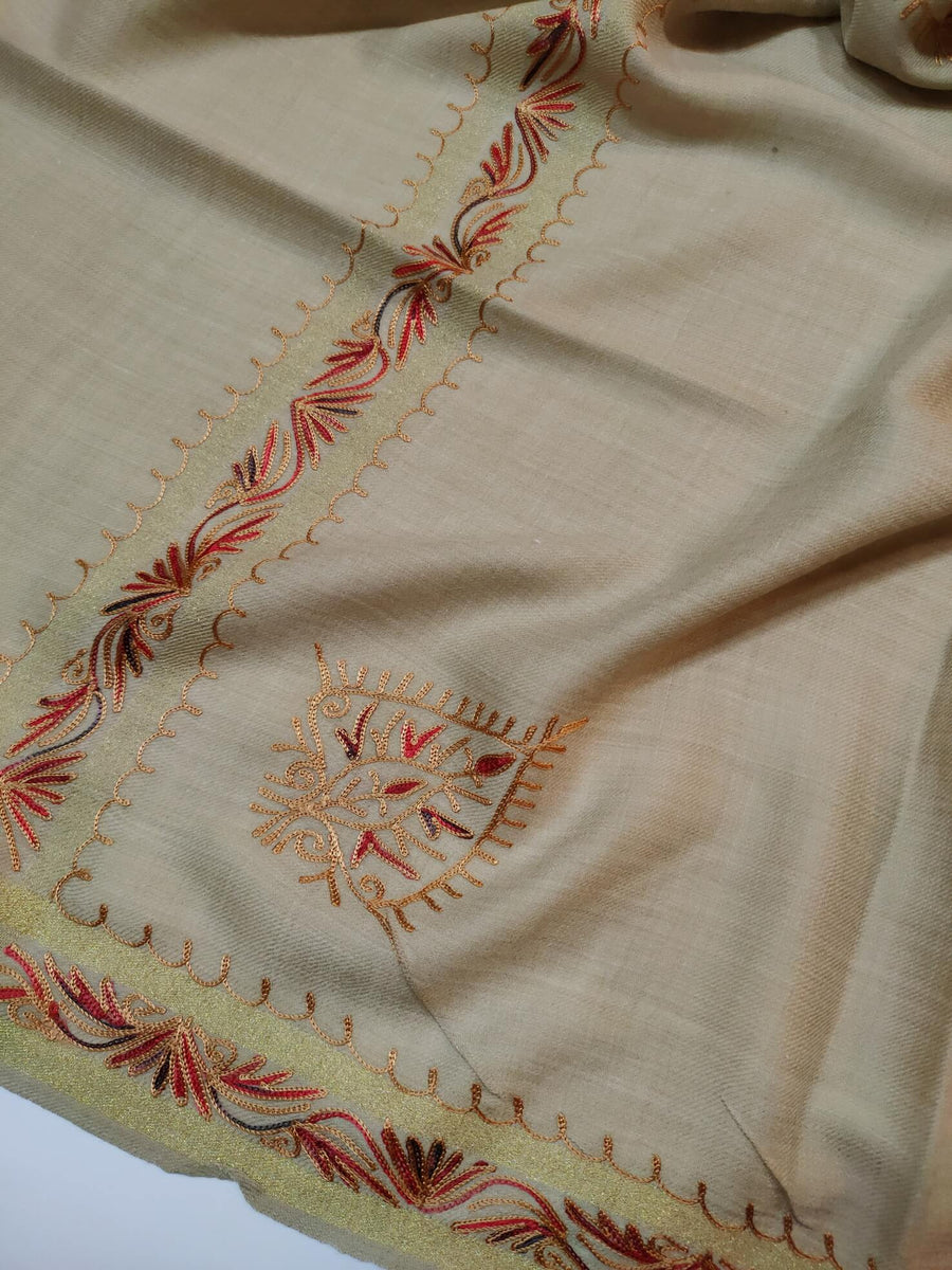 Womens Pashmina Wool Shawl with Embroidery Border work RK21032 - FaisalFabrics.pk