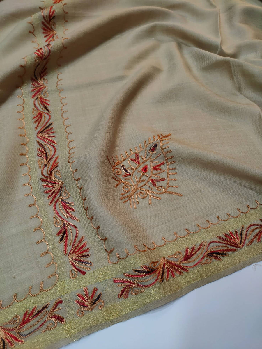 Womens Pashmina Wool Shawl with Embroidery Border work RK21033 - FaisalFabrics.pk