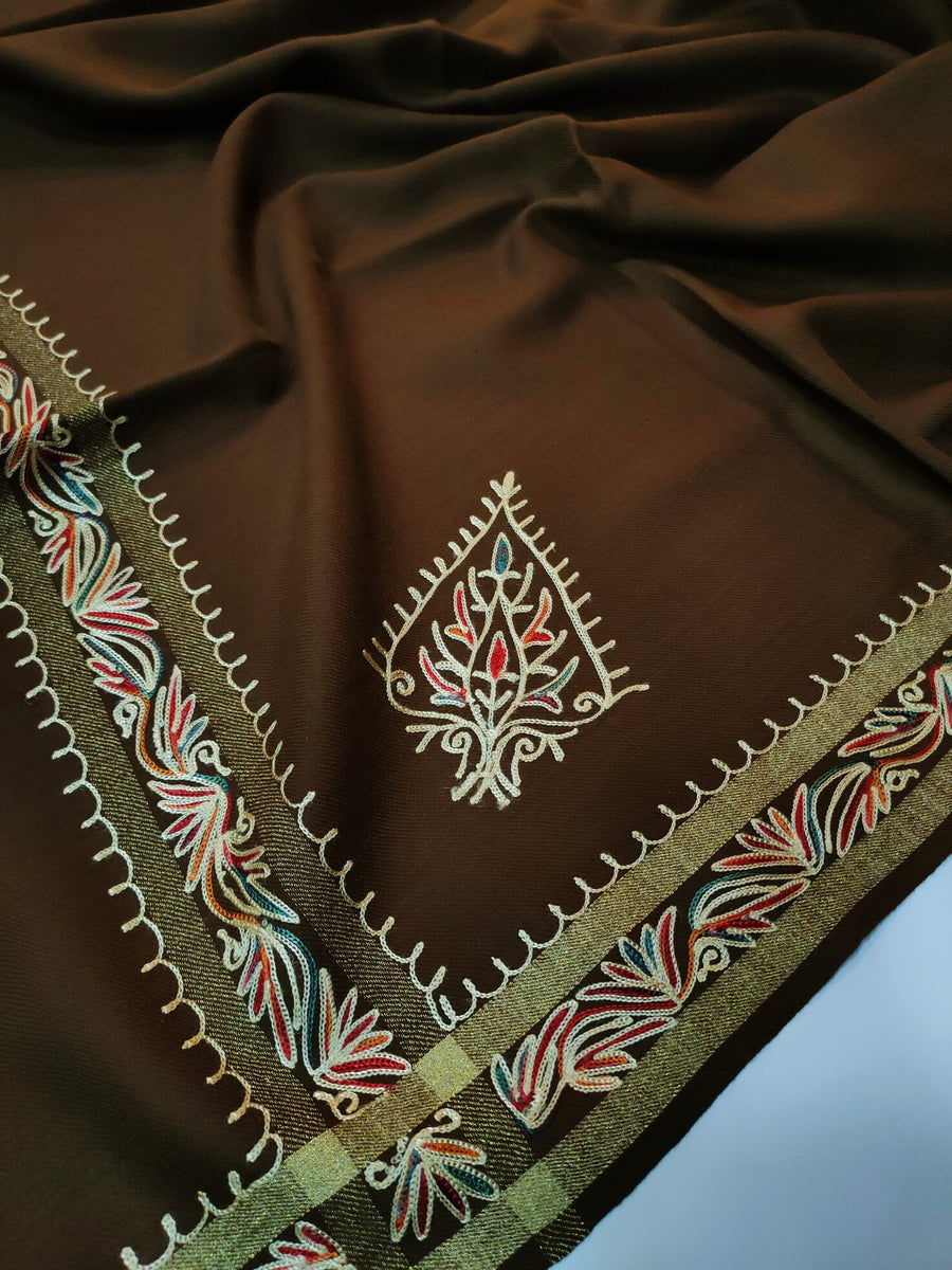 Womens Pashmina Wool Shawl with Embroidery Border work RK21035 - FaisalFabrics.pk