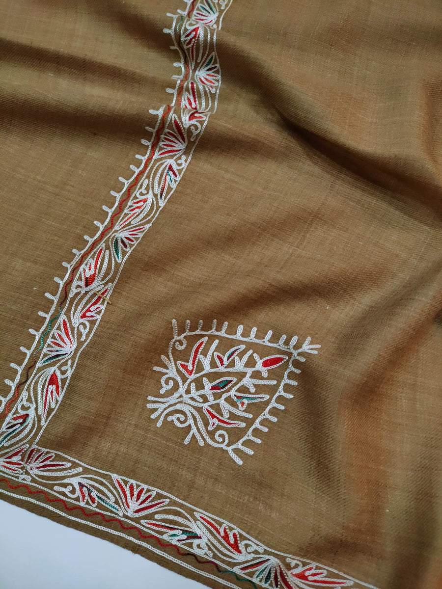 Womens Pashmina Wool Shawl with Embroidery Border work RK21036 - FaisalFabrics.pk
