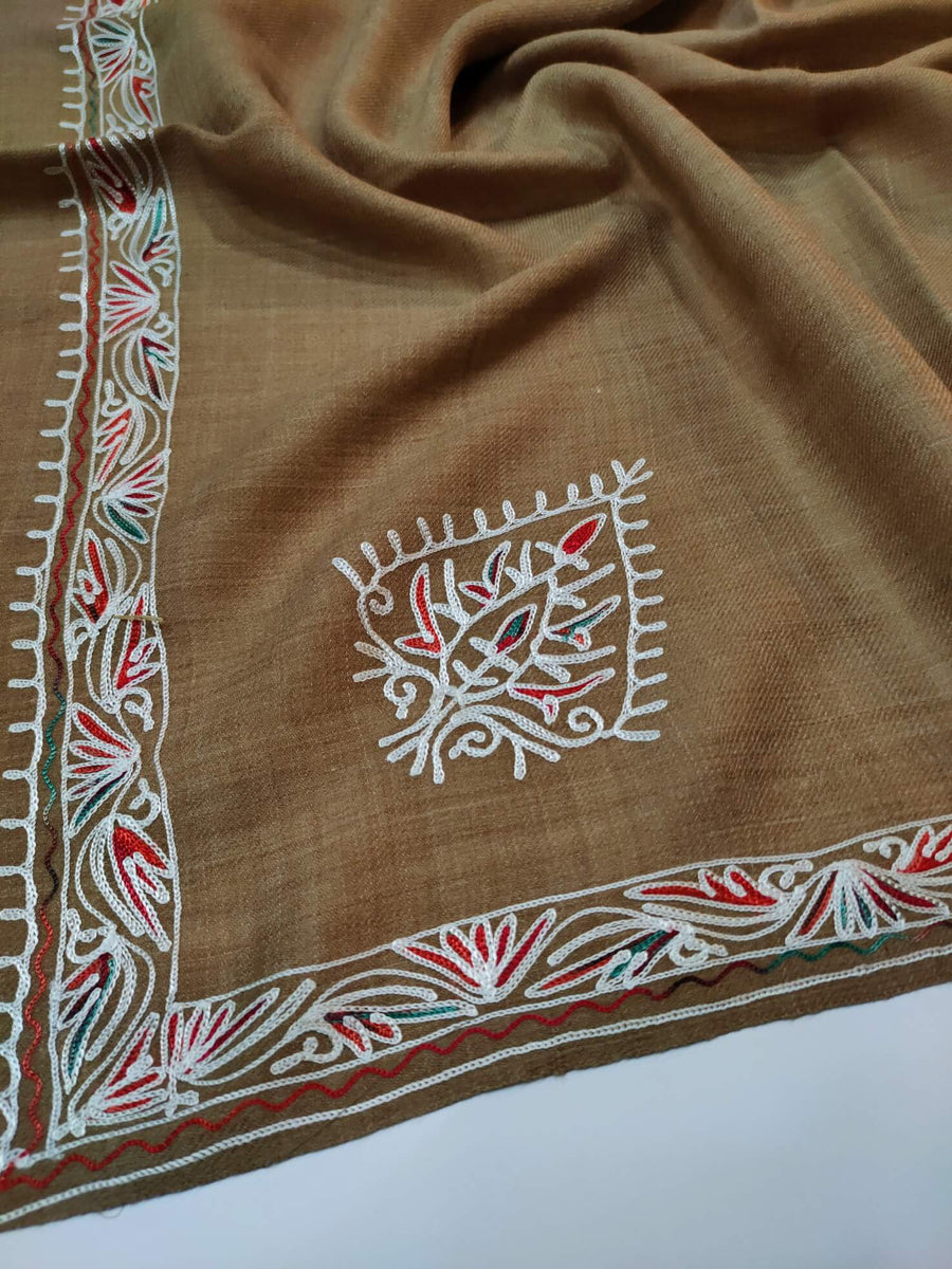 Womens Pashmina Wool Shawl with Embroidery Border work RK21036 - FaisalFabrics.pk
