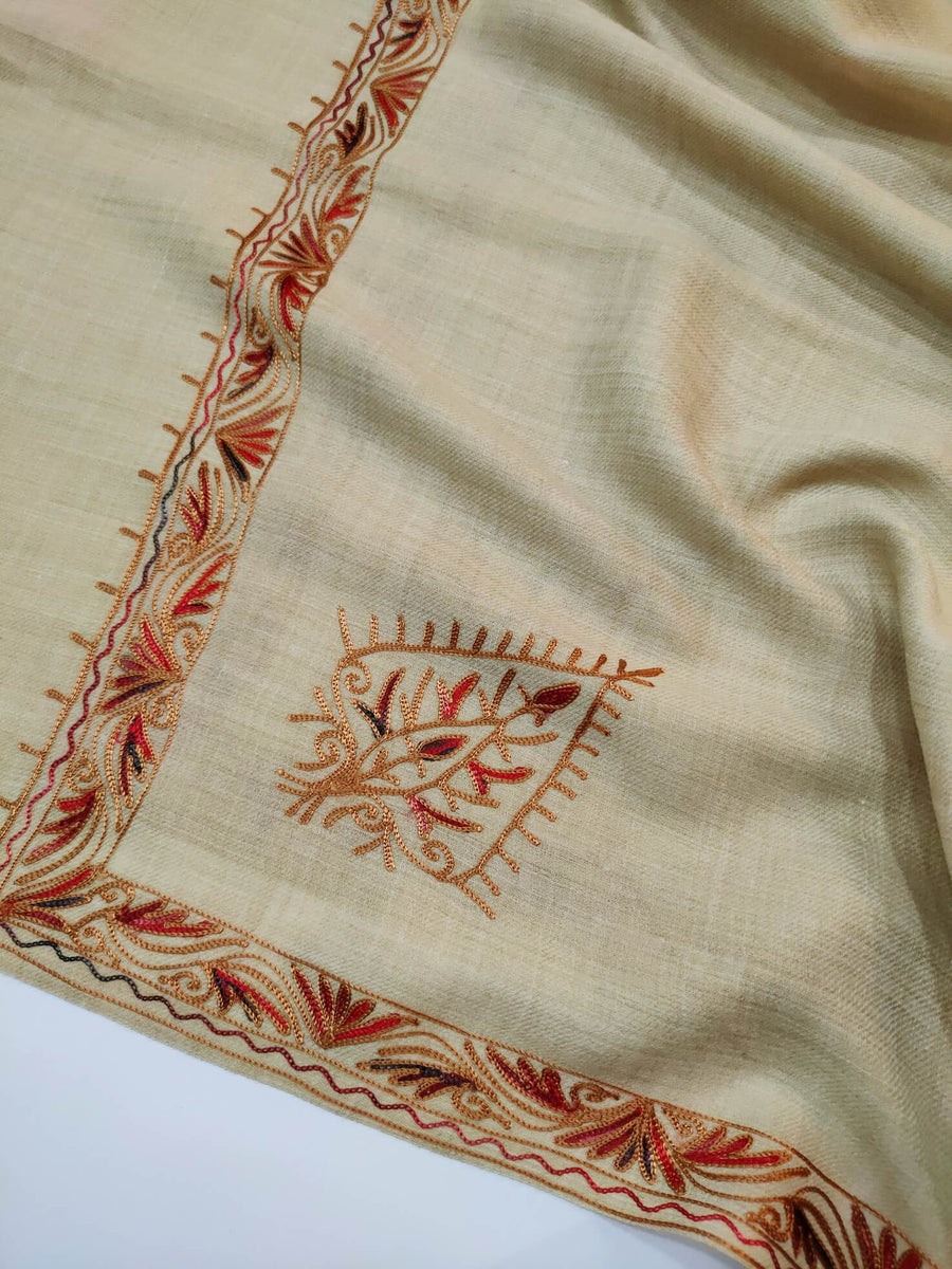 Womens Pashmina Wool Shawl with Embroidery Border work RK21037 - FaisalFabrics.pk