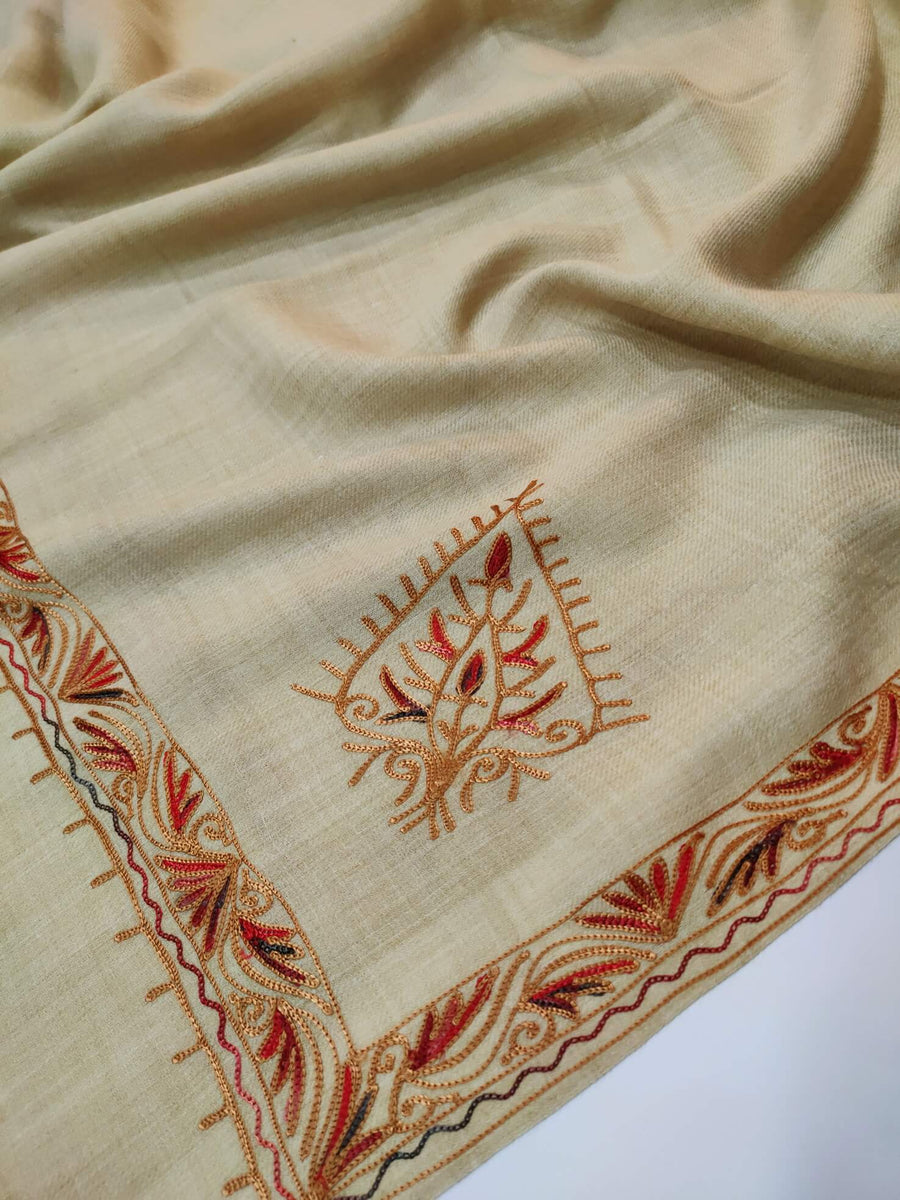 Womens Pashmina Wool Shawl with Embroidery Border work RK21037 - FaisalFabrics.pk