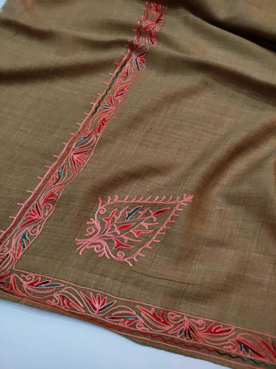 Womens Pashmina Wool Shawl with Embroidery Border work RK21040 - FaisalFabrics.pk