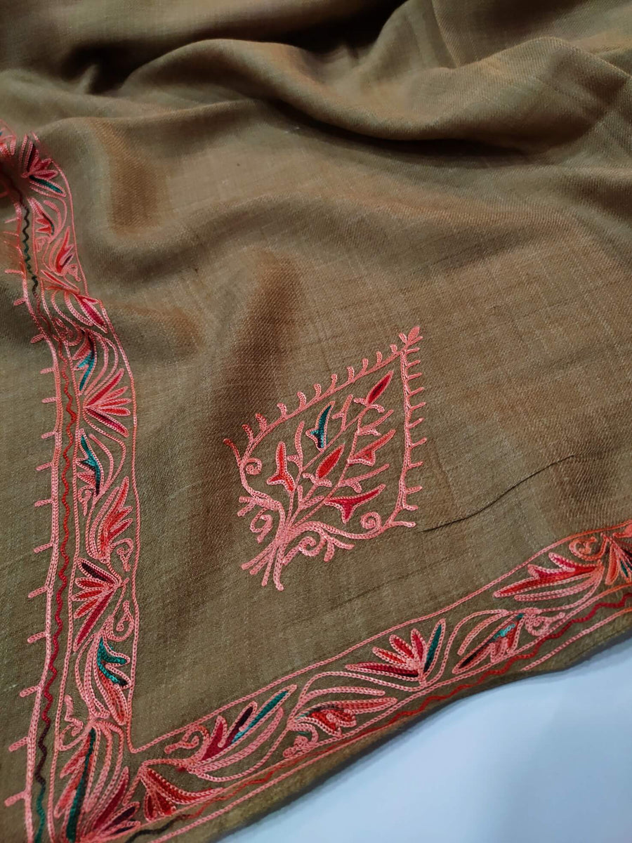 Womens Pashmina Wool Shawl with Embroidery Border work RK21040 - FaisalFabrics.pk