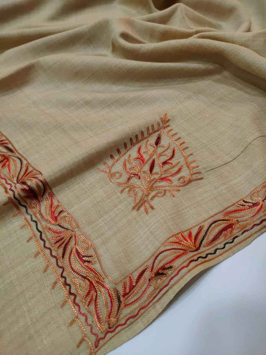 Womens Pashmina Wool Shawl with Embroidery Border work RK21041 - FaisalFabrics.pk