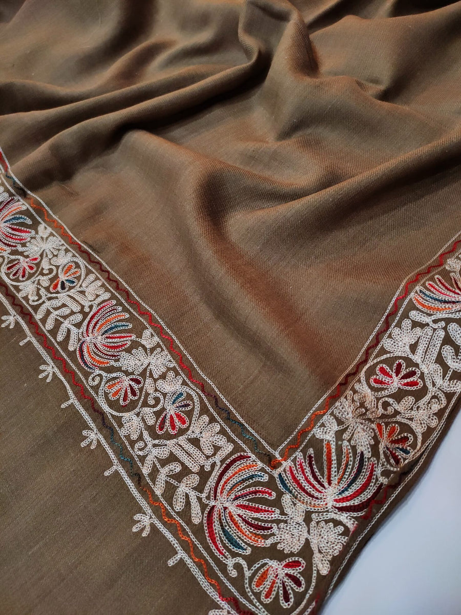 Womens Pashmina Wool Shawl with Embroidery Border work RK21043 - FaisalFabrics.pk