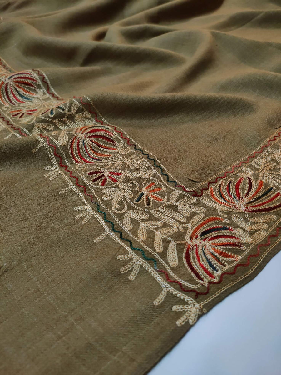 Womens Pashmina Wool Shawl with Embroidery Border work RK21045 - FaisalFabrics.pk