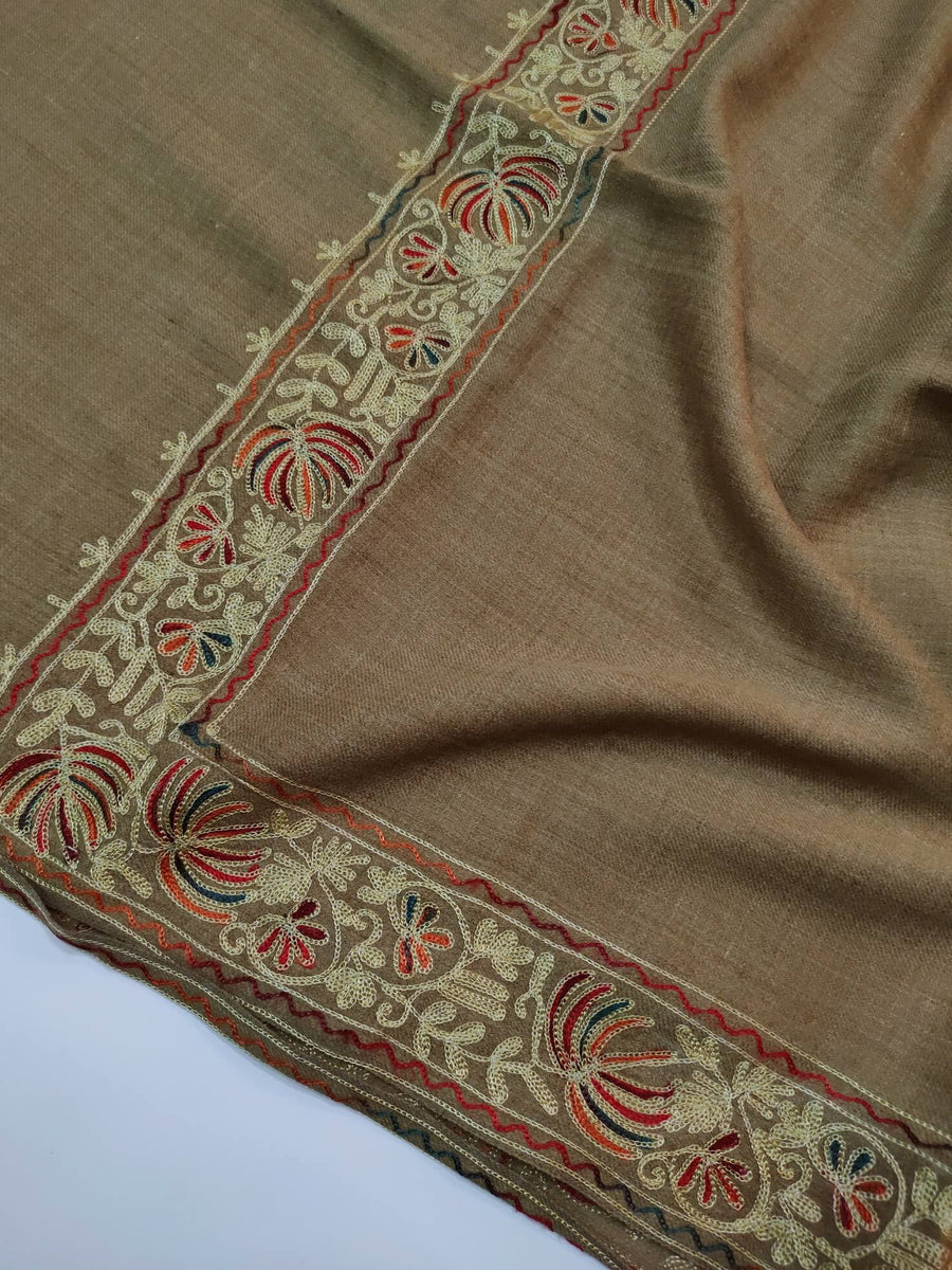 Womens Pashmina Wool Shawl with Embroidery Border work RK21047 - FaisalFabrics.pk