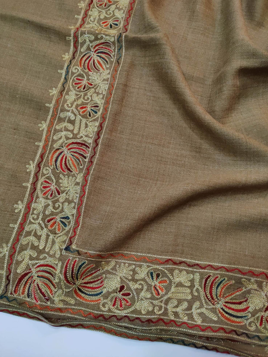 Womens Pashmina Wool Shawl with Embroidery Border work RK21047 - FaisalFabrics.pk