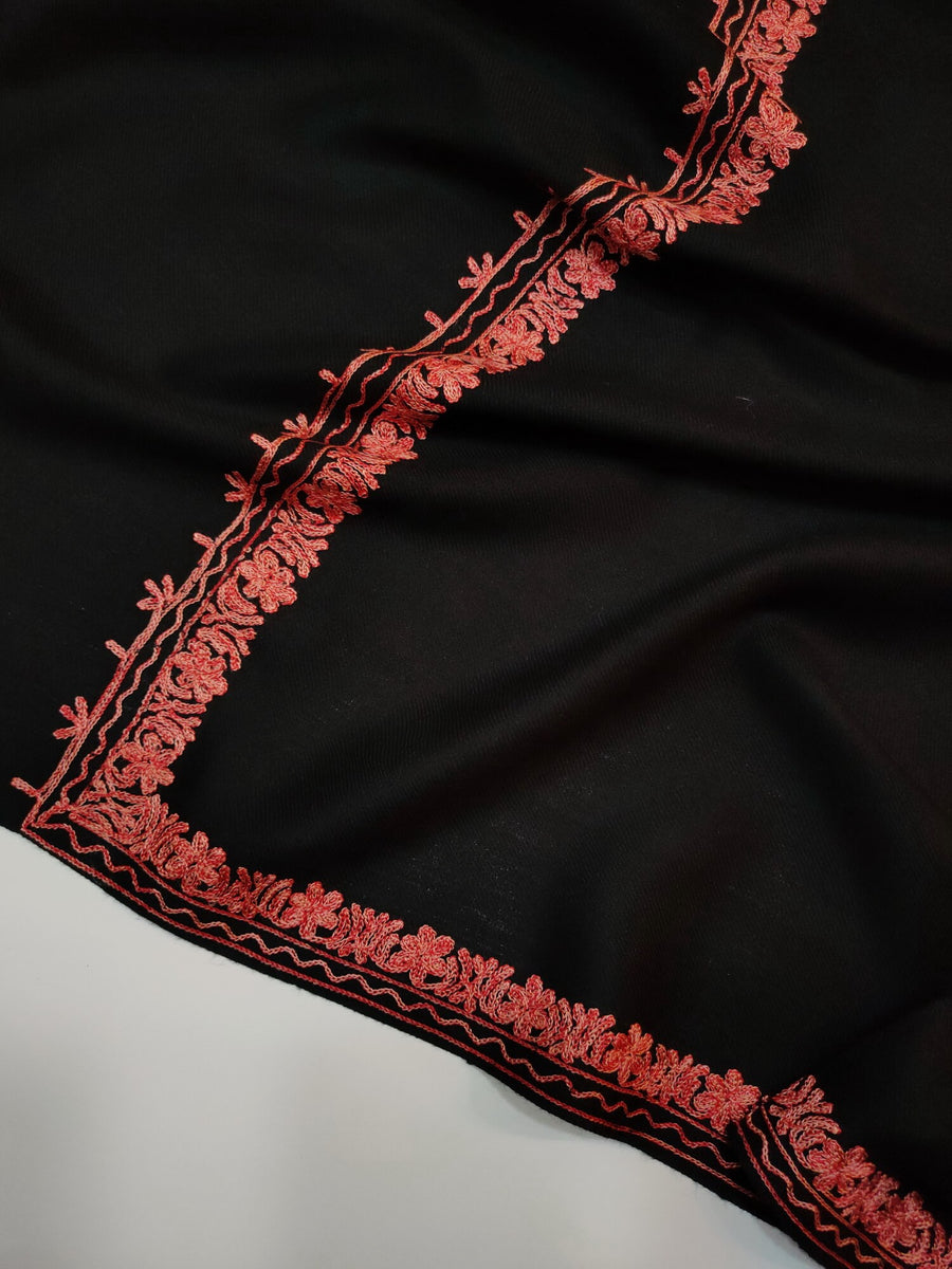 Womens Pashmina Wool Shawl with Embroidery Border work RK21050 - FaisalFabrics.pk