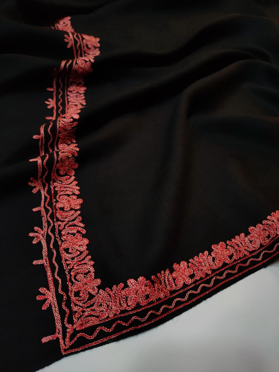 Womens Pashmina Wool Shawl with Embroidery Border work RK21050 - FaisalFabrics.pk
