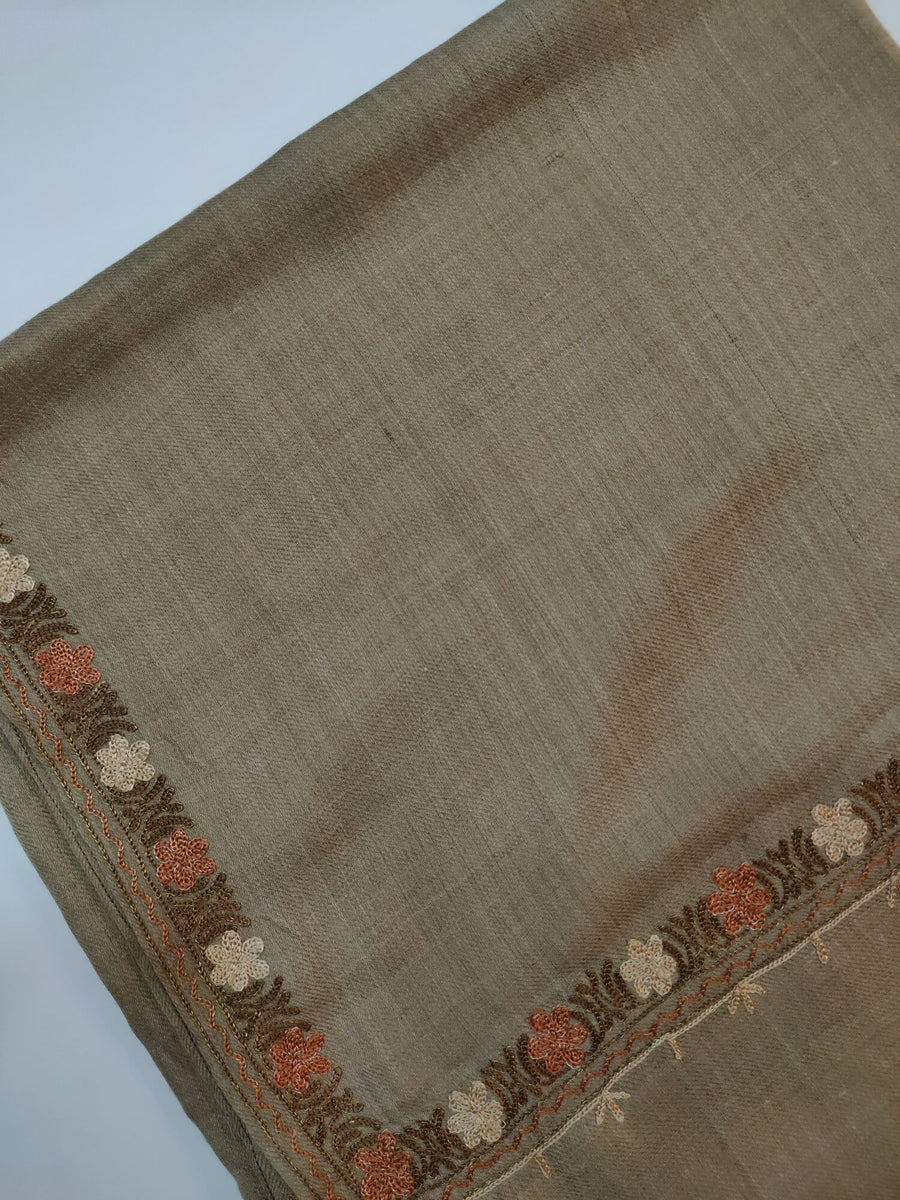 Womens Pashmina Wool Shawl with Embroidery Border work RK21051 - FaisalFabrics.pk