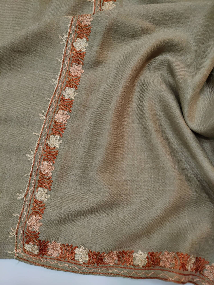 Womens Pashmina Wool Shawl with Embroidery Border work RK21053 - FaisalFabrics.pk