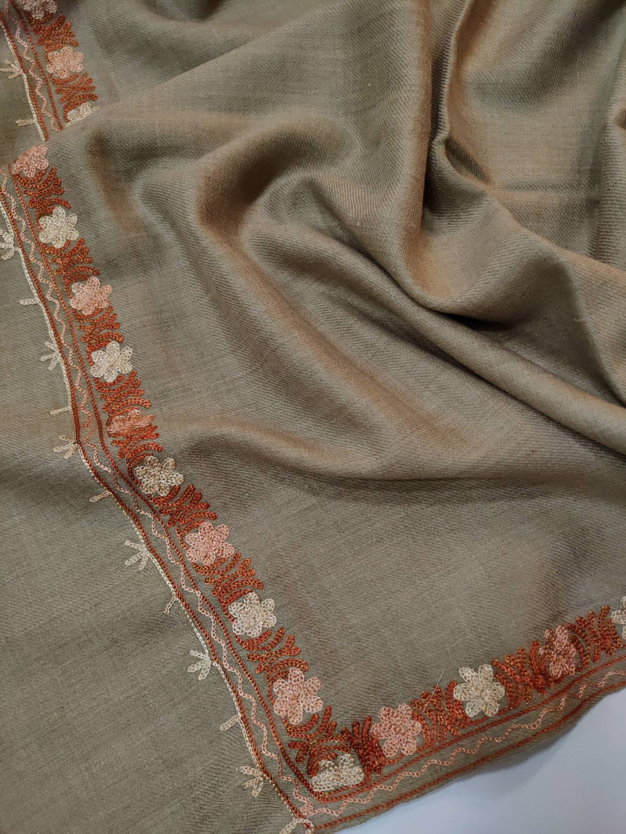 Womens Pashmina Wool Shawl with Embroidery Border work RK21053 - FaisalFabrics.pk