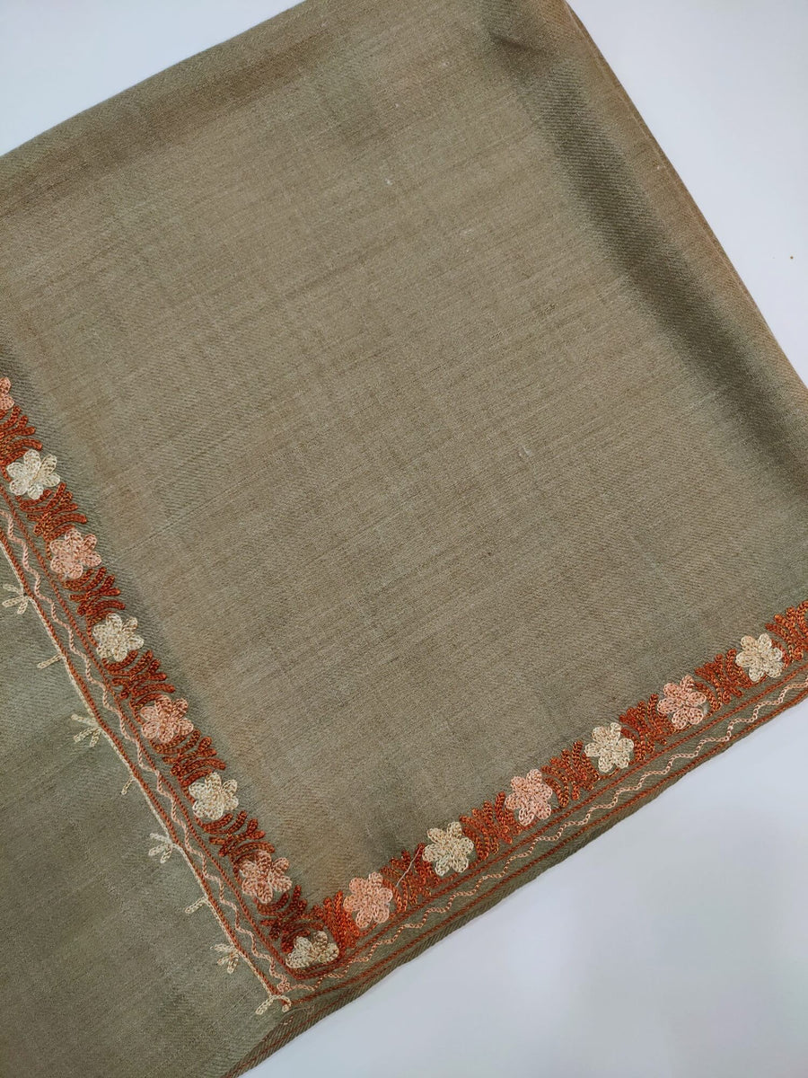 Womens Pashmina Wool Shawl with Embroidery Border work RK21053 - FaisalFabrics.pk