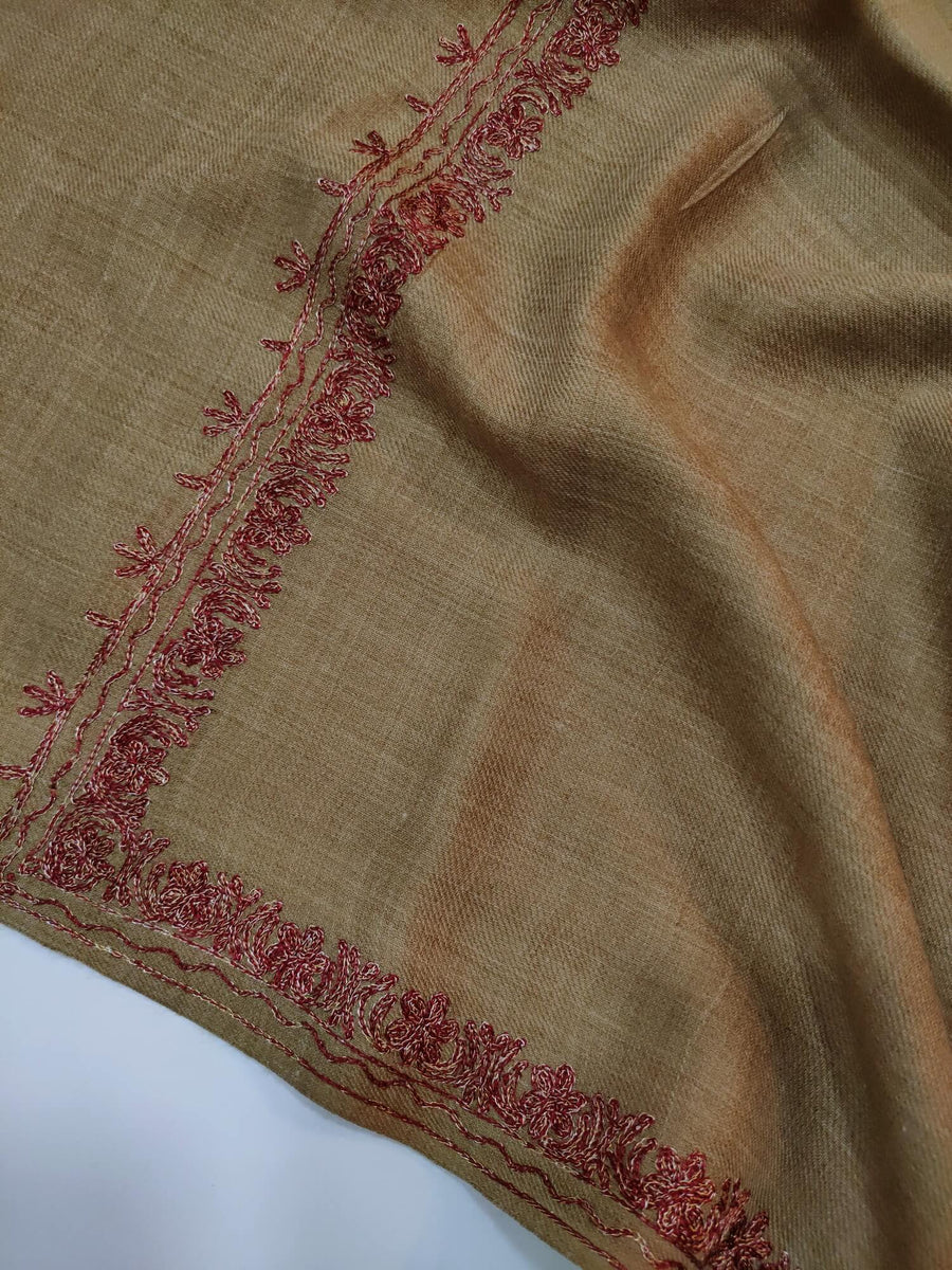 Womens Pashmina Wool Shawl with Embroidery Border work RK21054 - FaisalFabrics.pk