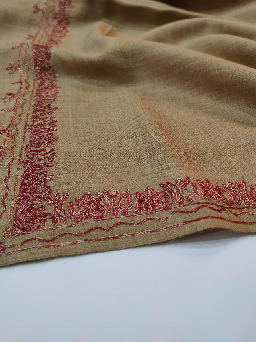 Womens Pashmina Wool Shawl with Embroidery Border work RK21054 - FaisalFabrics.pk