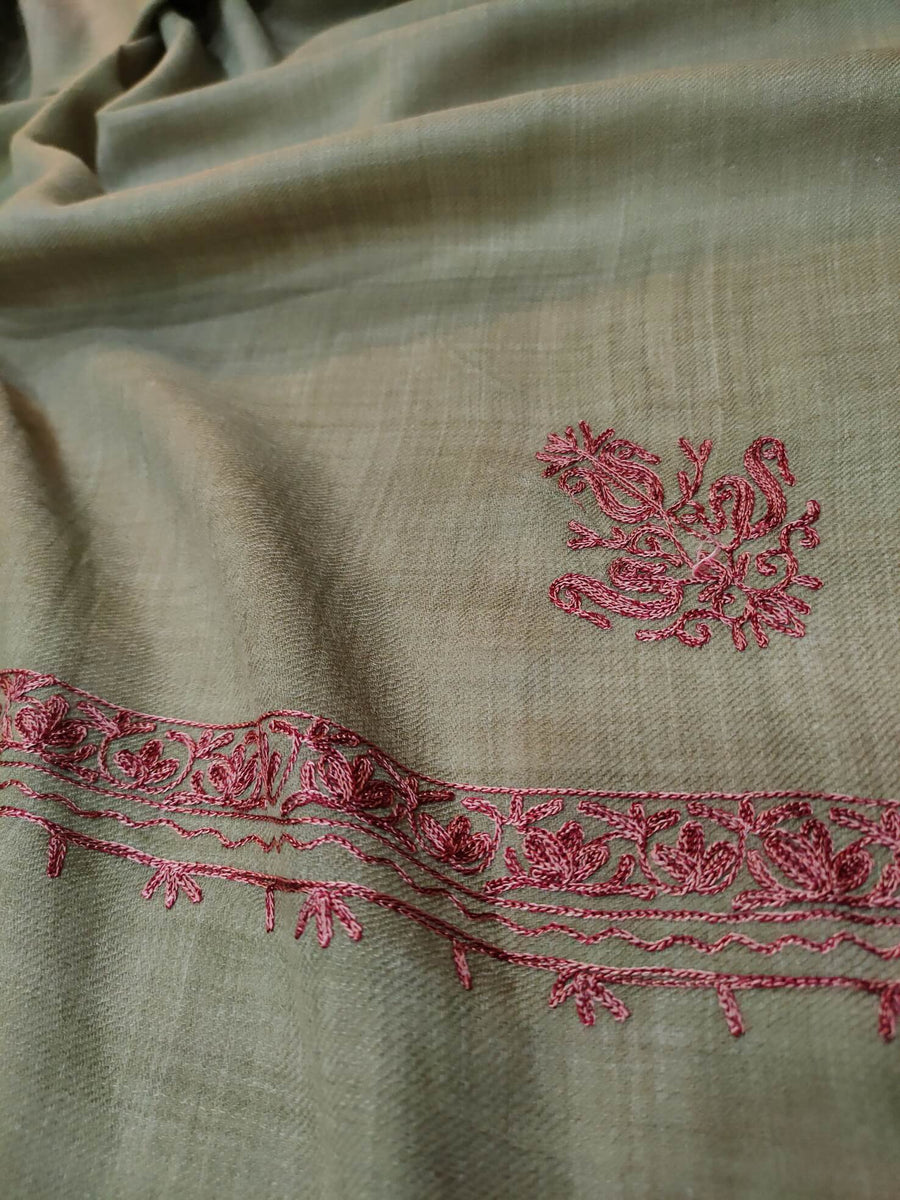 Womens Pashmina Wool Shawl with Embroidery Border work RK21055 - FaisalFabrics.pk