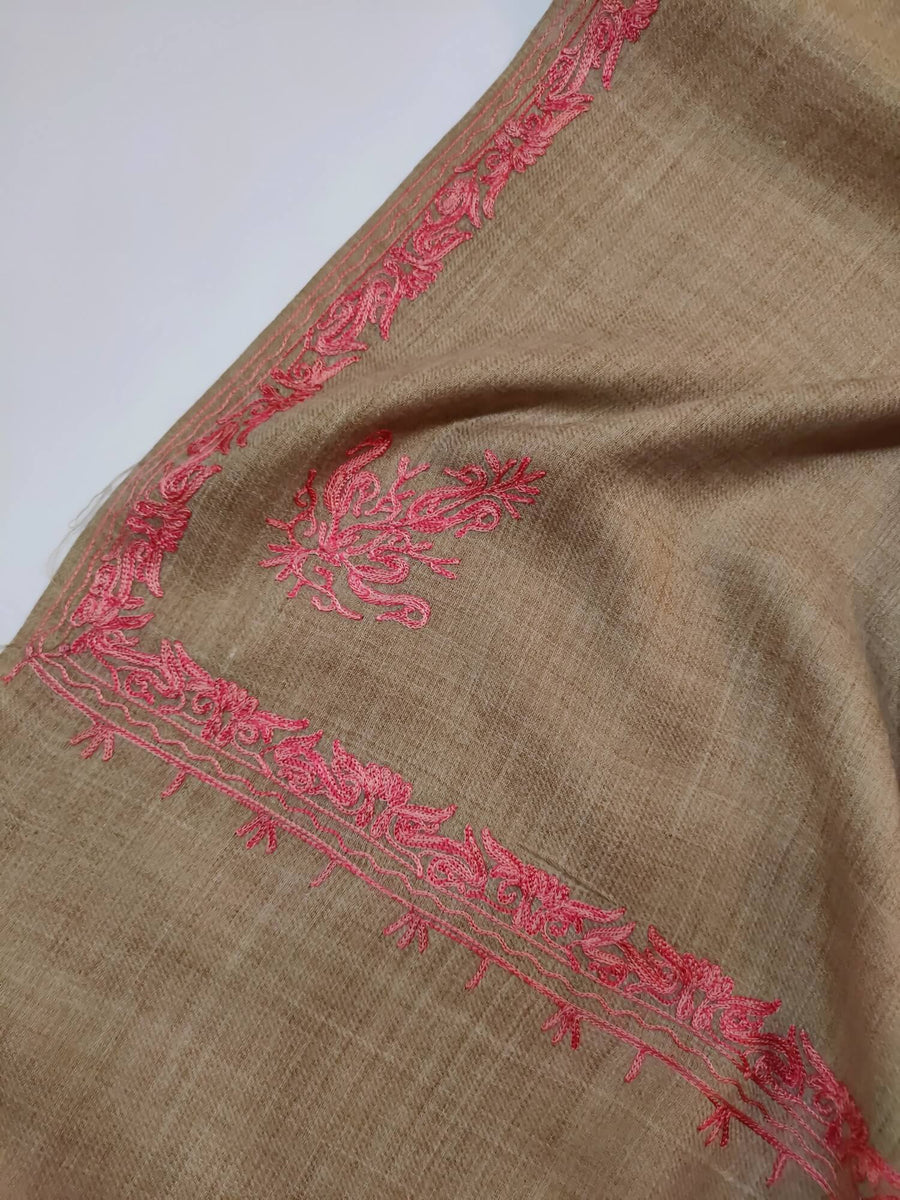 Womens Pashmina Wool Shawl with Embroidery Border work RK21056 - FaisalFabrics.pk