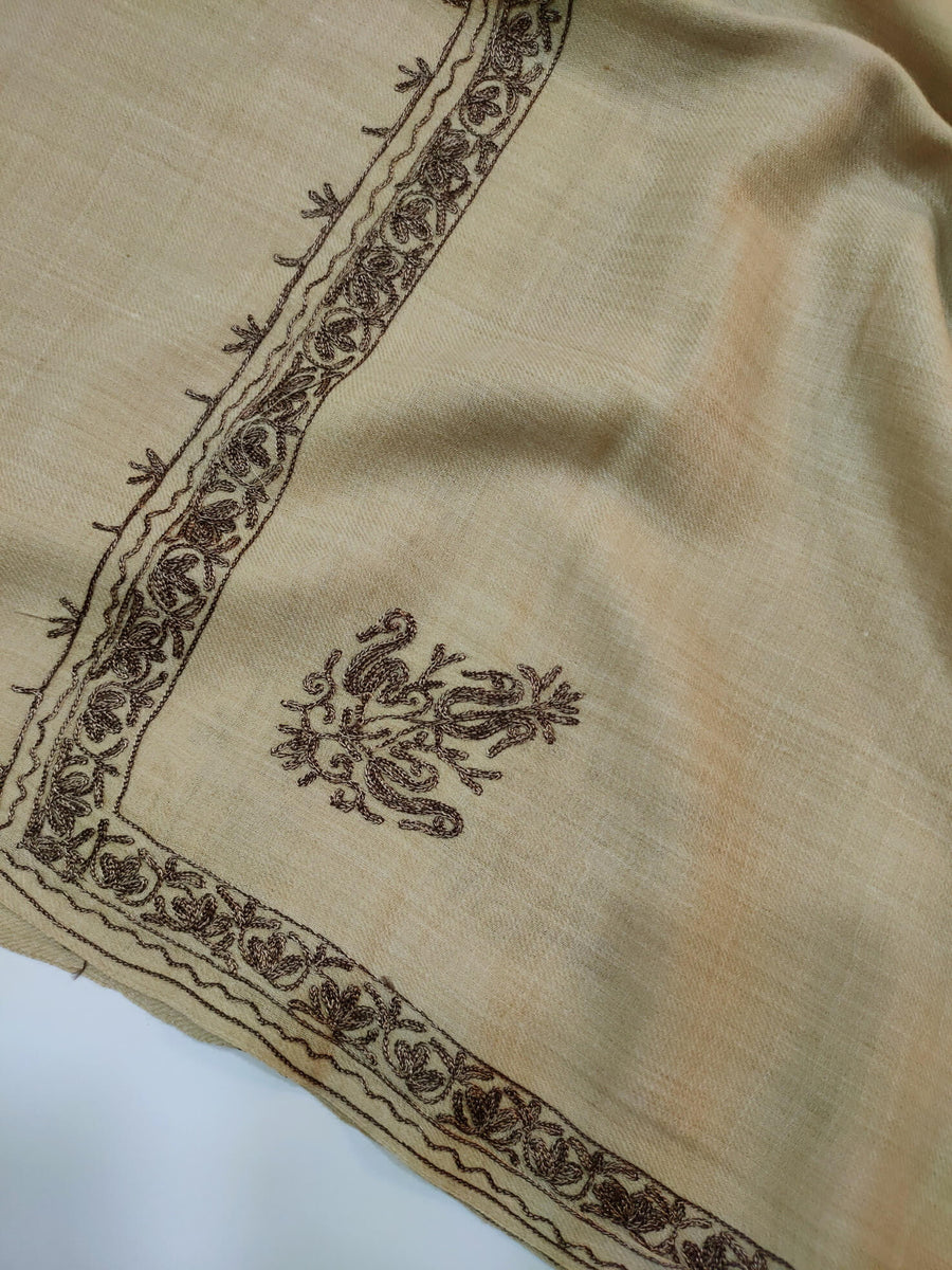 Womens Pashmina Wool Shawl with Embroidery Border work RK21057 - FaisalFabrics.pk