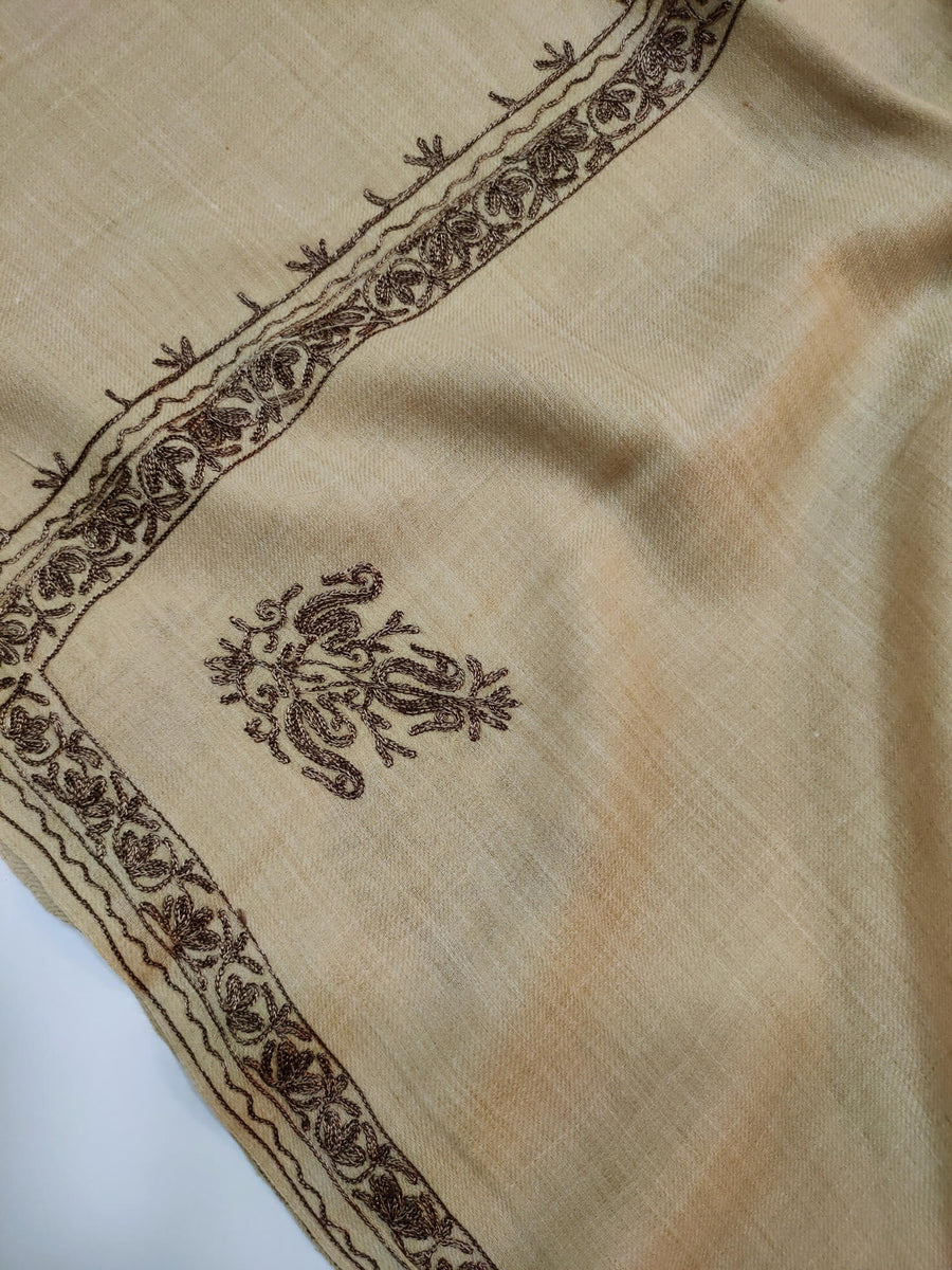 Womens Pashmina Wool Shawl with Embroidery Border work RK21057 - FaisalFabrics.pk