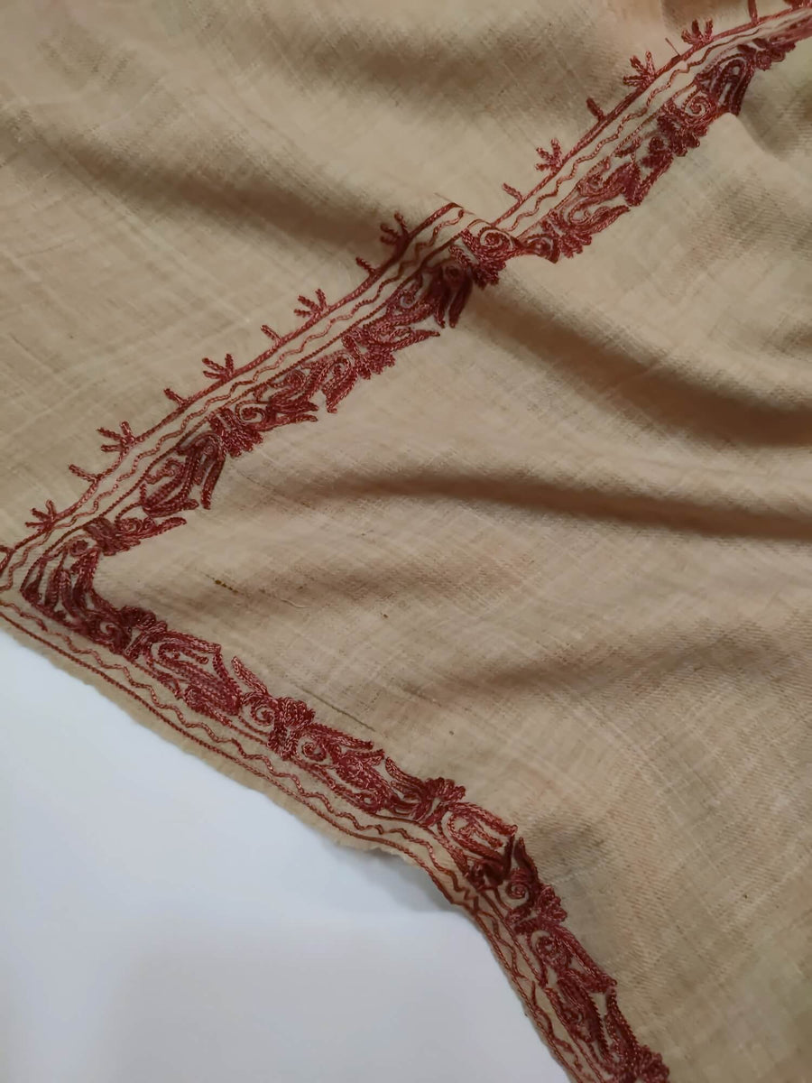 Womens Pashmina Wool Shawl with Embroidery Border work RK21058 - FaisalFabrics.pk