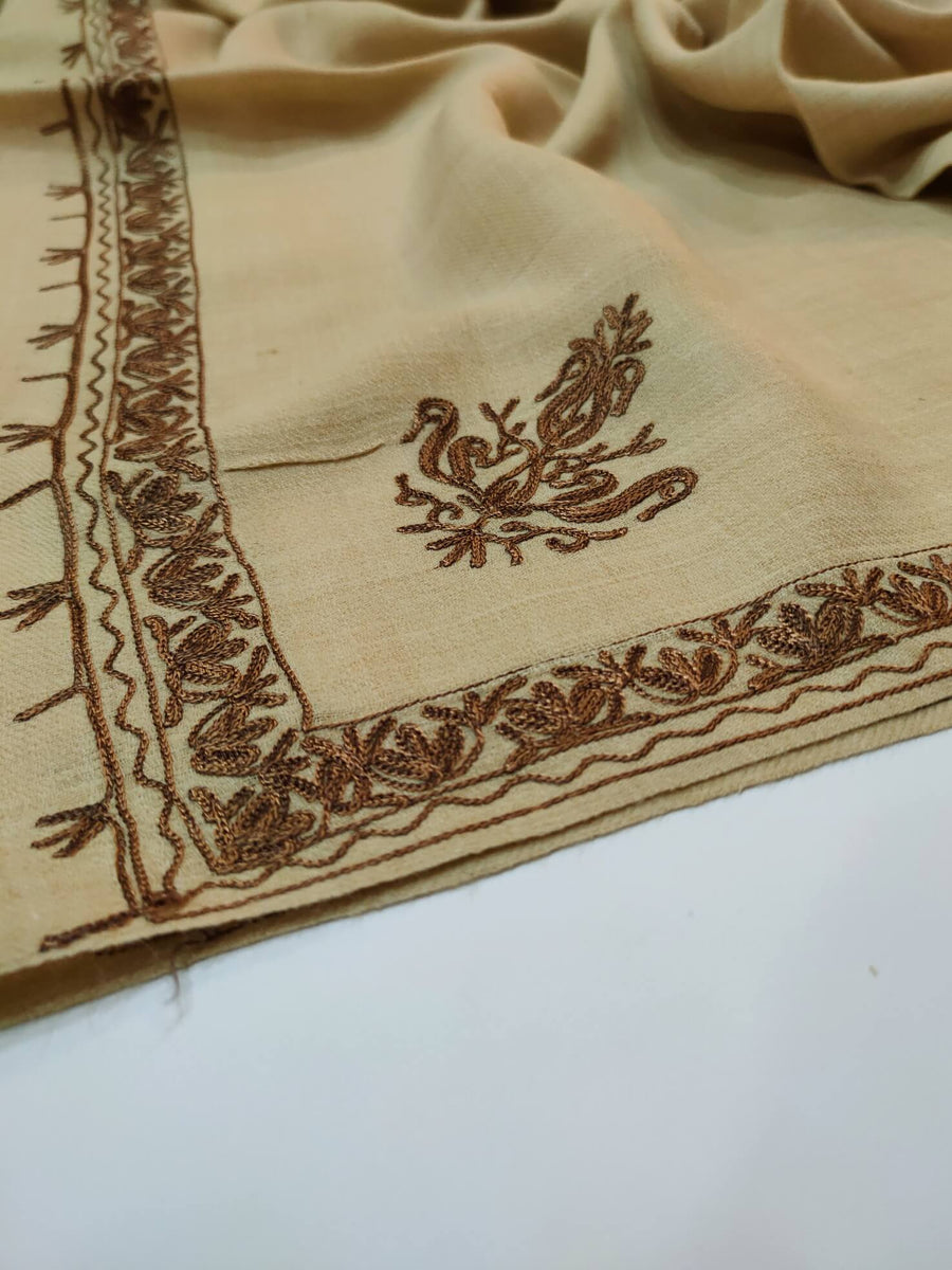Womens Pashmina Wool Shawl with Embroidery Border work RK21061 - FaisalFabrics.pk